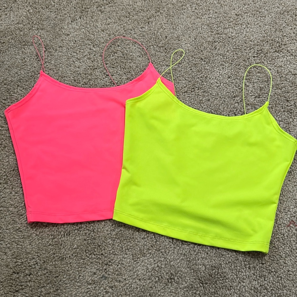 Women's Pink and Yellow Cami Cropped Tops